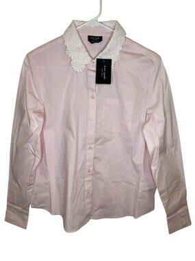 Kate Spade Pink Lemon XS  Shirt Embroidered Floral Collar Sz XS $248 DEFECT